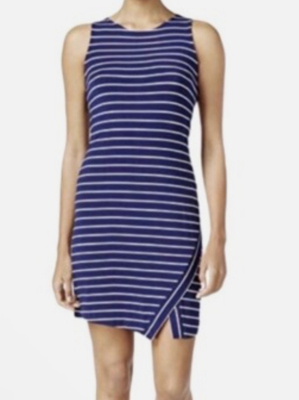 Kensie Bodycon Side Slit Striped Dress Medium Blue White Exposed Zipper nautical